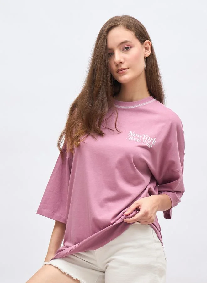 Styli Styli Back Graphic Print Oversized Longline T-Shirt