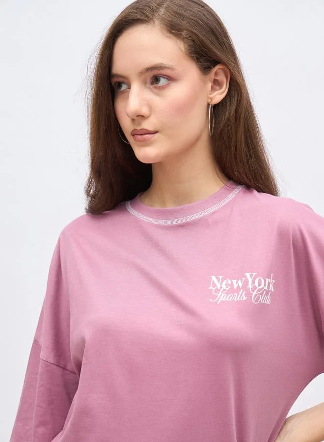 Styli Styli Back Graphic Print Oversized Longline T-Shirt