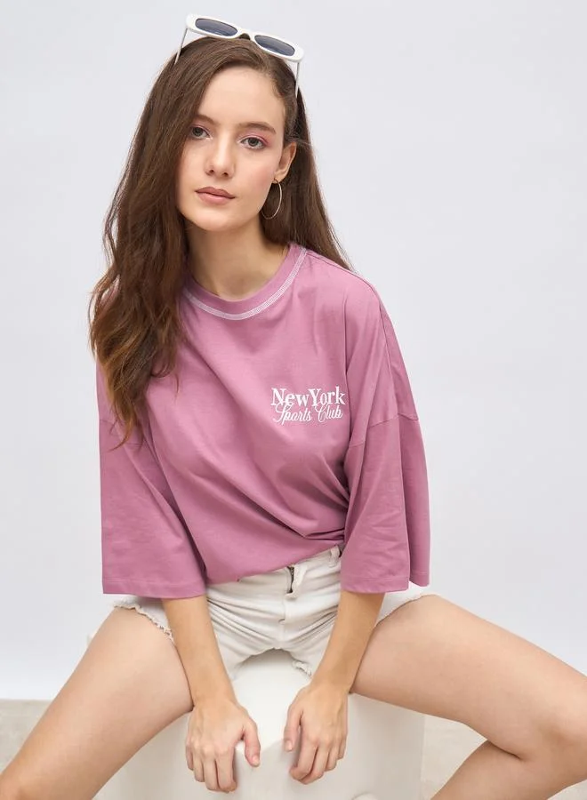 Styli Styli Back Graphic Print Oversized Longline T-Shirt