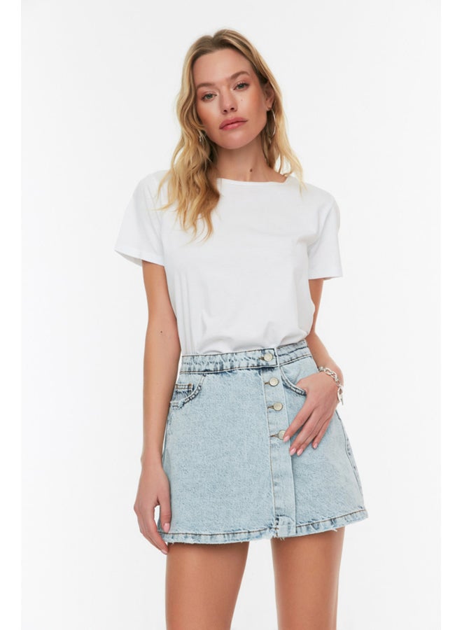 trendyol Blue Button Detailed High Waist Denim Short Skirt TWOSS22SR0448  - Image 2