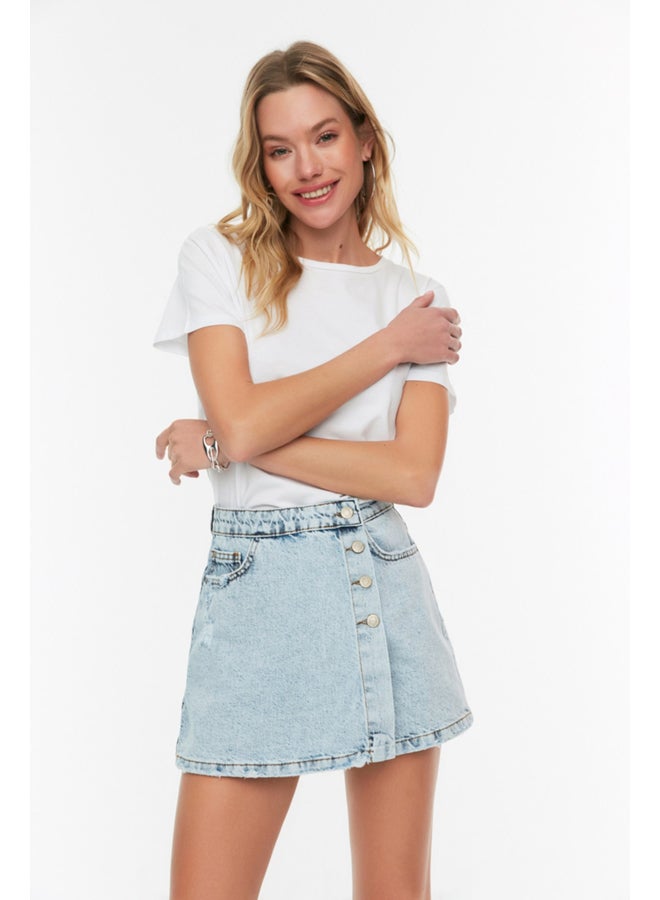 trendyol Blue Button Detailed High Waist Denim Short Skirt TWOSS22SR0448  - Image 1