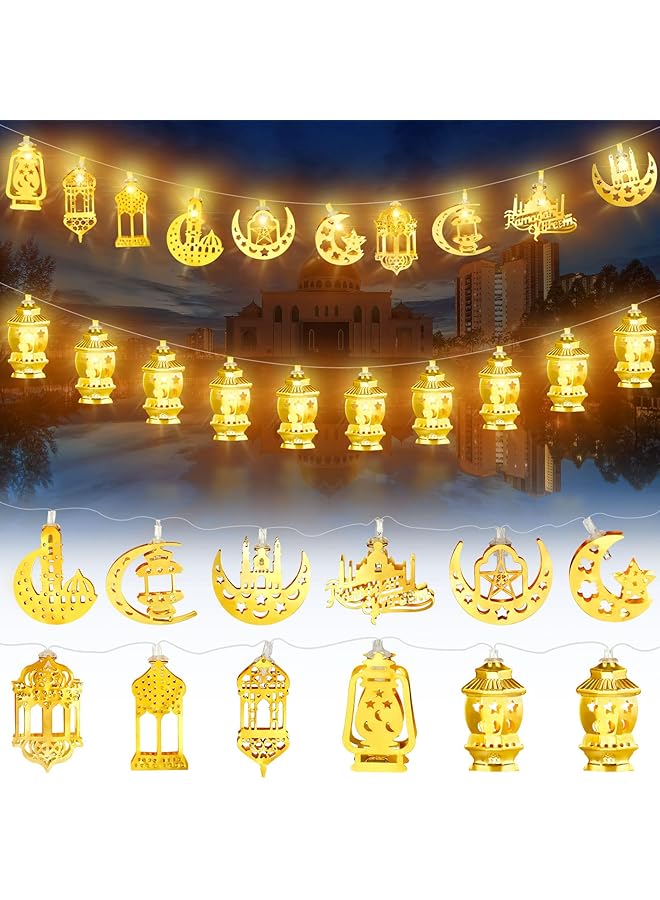 erorex Ramadan Eid String Light 2 Pieces Battery Operated Moon Star Lantern Lamp Mubarak Moon String Lights Decorative String Lights Indoor Ramadan Decorations For Room Outdoor Decor Each 6.56 Feet 10 Leds - Image 1