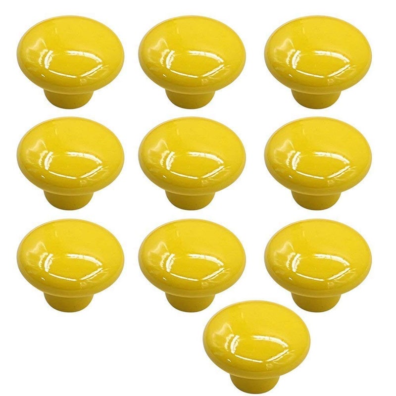 Mallofusa 32mm Cabinet Ceramic Round Pull Knobs for Drawer Dresser Kitchen Wardrobe Handles 10 PCS Yellow - Image 1