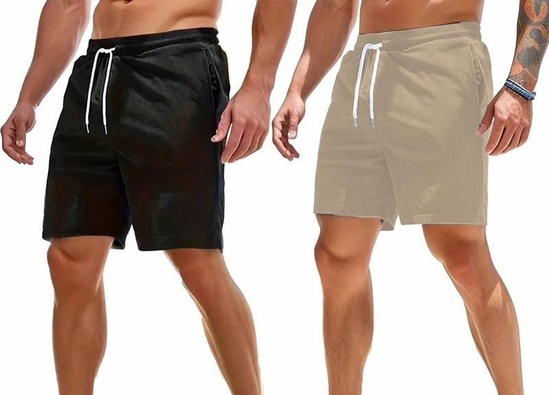 SMOWKLY Men's Premium Polycotton Casual Ribbed Shorts || Elastic & Drawstring Waist with 2 Pocket || Loose Fit Lightweight Burmuda Perfect for Workout, Beach & Summer ||Shorts Pant for Men - Image 1