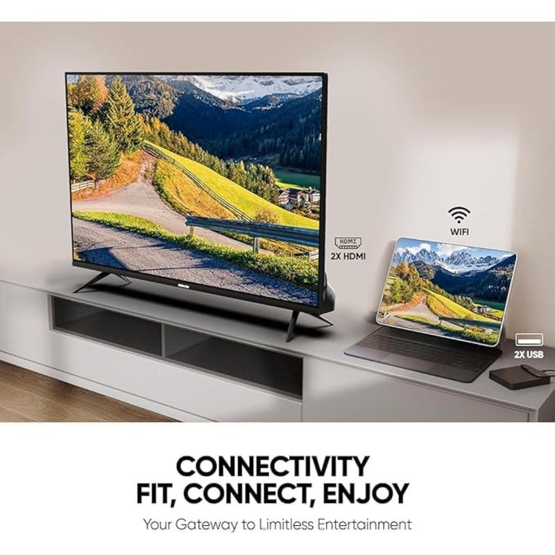 32 Inch Smart LED TV for living room use, black plastic housing, sleek black finish, HD resolution with Android TV and Wi-Fi connectivity - Image 3