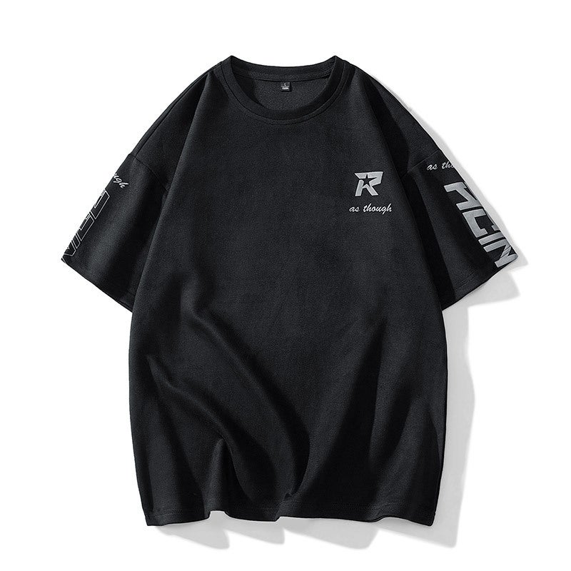 Star T-Shirt American Retro Black Suede Short-Sleeved Summer Half-Sleeved Men'S Youth Wear - Image 1