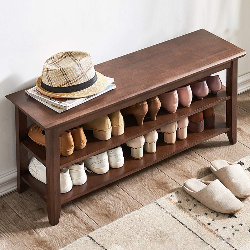 XKZG XKZG Storage Bench Wooden Shoe Bench Rustic Solid Wood Entryway Bench Brown394