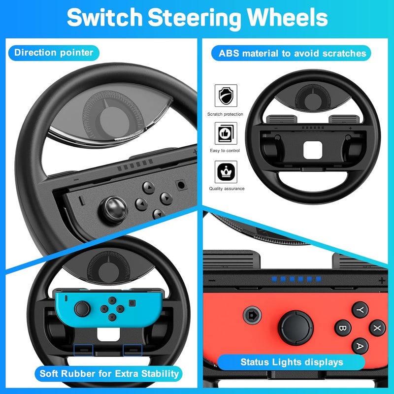 MOMEN Grip for Switch Controller - 4 Pack Racing Steering Wheel Switch Controller Game Grip Handle Kit Fit for Switch Joycon Controllers (Black) - Image 2