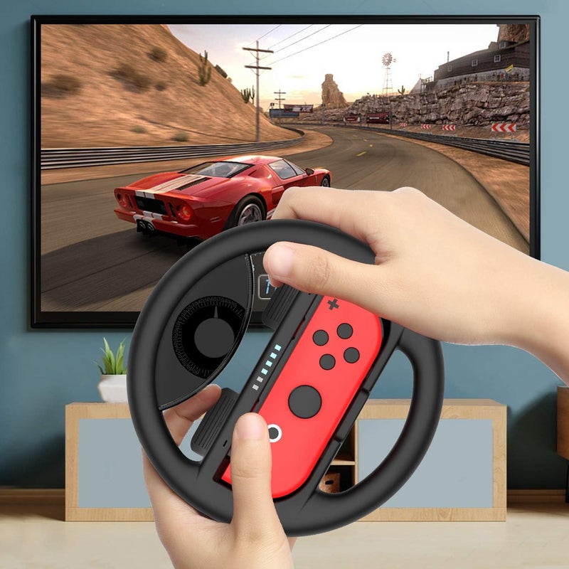 MOMEN Grip for Switch Controller - 4 Pack Racing Steering Wheel Switch Controller Game Grip Handle Kit Fit for Switch Joycon Controllers (Black) - Image 5