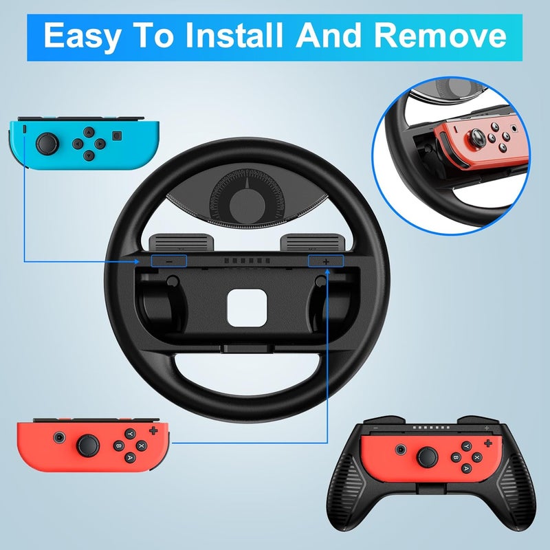 MOMEN Grip for Switch Controller - 4 Pack Racing Steering Wheel Switch Controller Game Grip Handle Kit Fit for Switch Joycon Controllers (Black) - Image 4