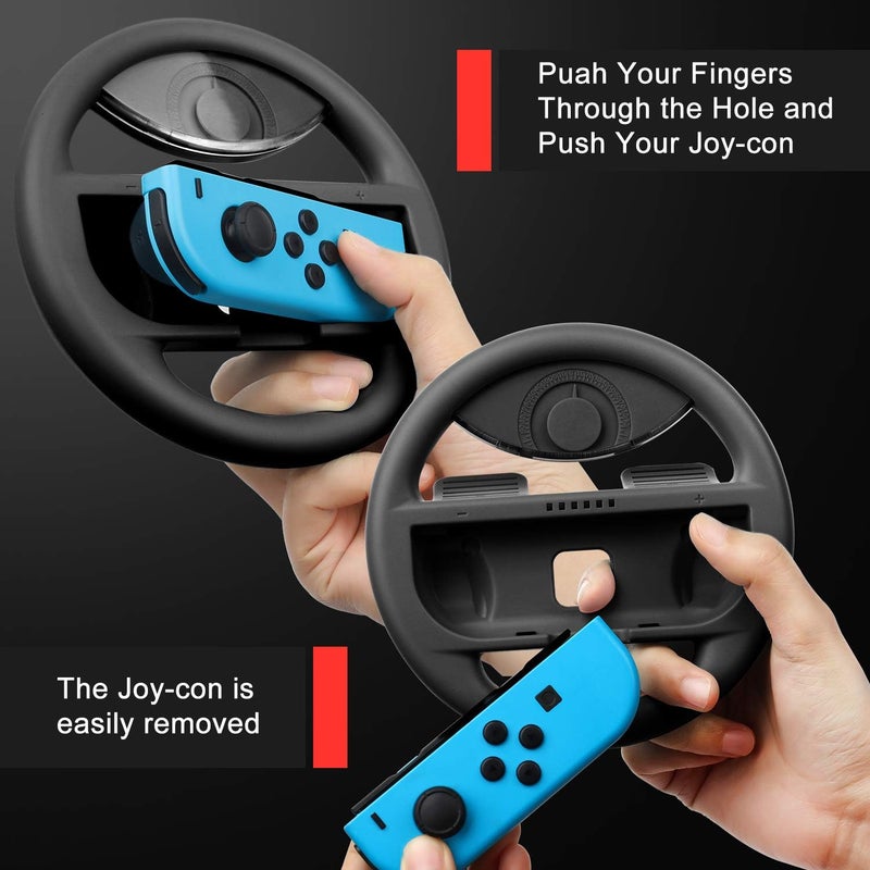 MOMEN Grip for Switch Controller - 4 Pack Racing Steering Wheel Switch Controller Game Grip Handle Kit Fit for Switch Joycon Controllers (Black) - Image 3