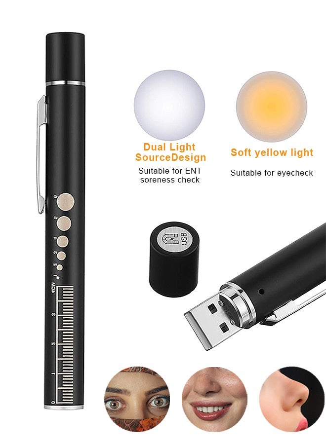 Photon Medical Pen Light, USB Rechargeable LED Penlight Mini Flashlight with 2 LED Sources, Reusable LED Penlight for Students Doctors Nurses (Black) - Image 1