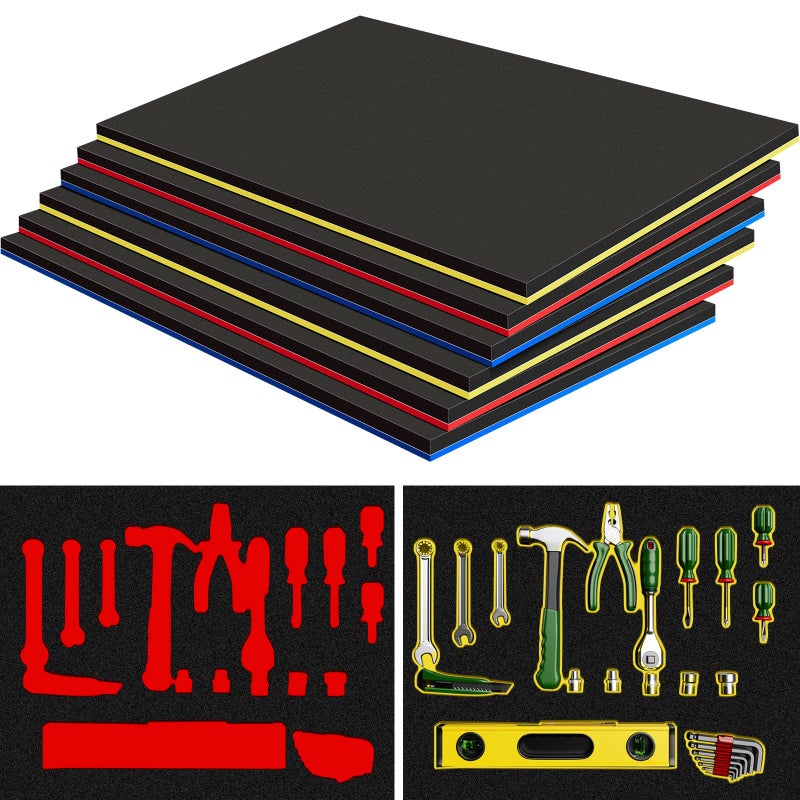 Fabbay 6 Sets Tool Box Foam Organizers Adjustable Tool Box Liner Inserts Foam Non Slip Liner Mat for Drawers Cabinet Chest Accessories Supply 17 x 22 Inch
