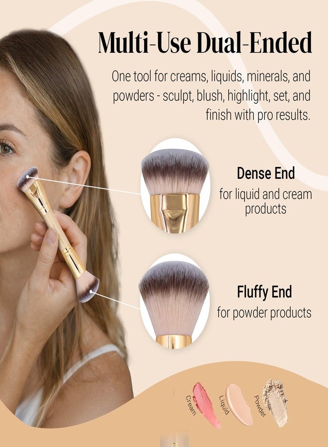Keshima Dual-Ended Blush, Bronzer & Contour Makeup Brush - Dense Liquid End & Fluffy Powder End, Multi-Purpose Blending and Buffing for an Airbrush Finish, Works with Liquid, Cream & Powder, Gold - Image 3