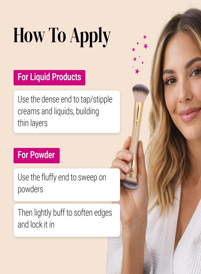 Keshima Dual-Ended Blush, Bronzer & Contour Makeup Brush - Dense Liquid End & Fluffy Powder End, Multi-Purpose Blending and Buffing for an Airbrush Finish, Works with Liquid, Cream & Powder, Gold - Image 4