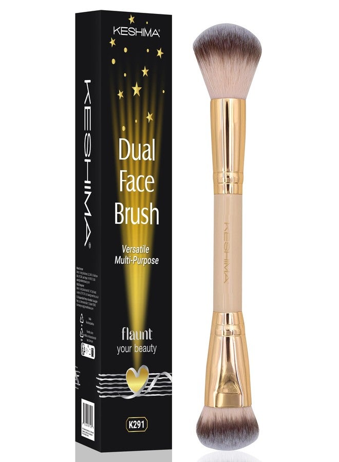 Keshima Dual-Ended Blush, Bronzer & Contour Makeup Brush - Dense Liquid End & Fluffy Powder End, Multi-Purpose Blending and Buffing for an Airbrush Finish, Works with Liquid, Cream & Powder, Gold - Image 1