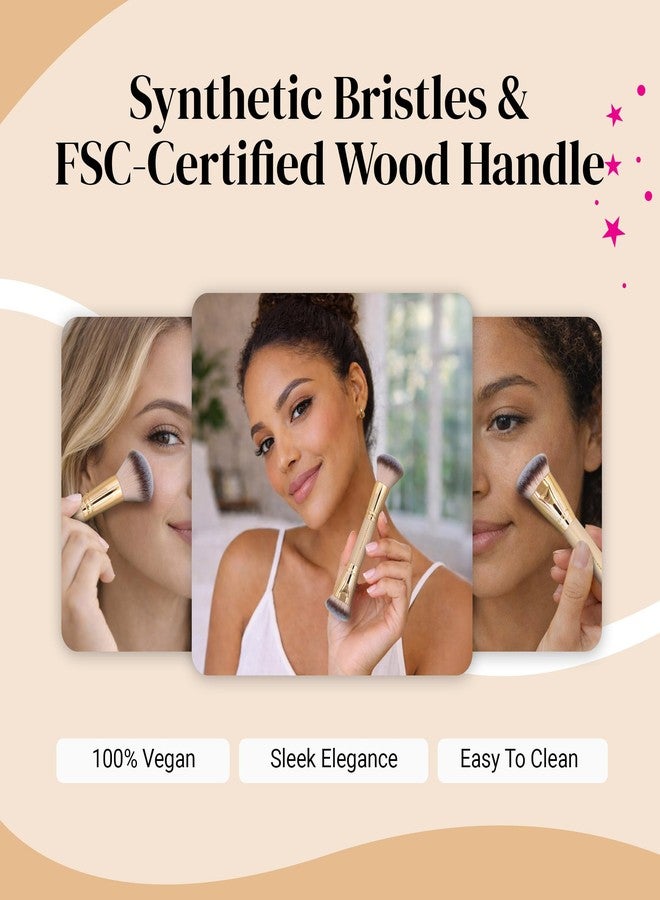 Keshima Dual-Ended Blush, Bronzer & Contour Makeup Brush - Dense Liquid End & Fluffy Powder End, Multi-Purpose Blending and Buffing for an Airbrush Finish, Works with Liquid, Cream & Powder, Gold - Image 5
