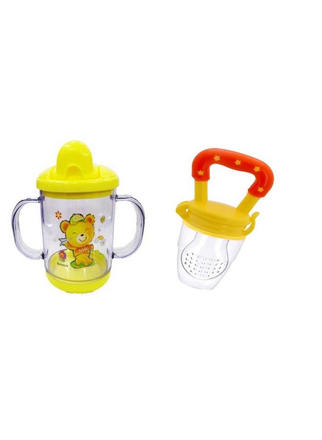 Alya The Cheeky Kidzz Baby Feeding Sipper Unbreakable Plastic Bottle Cup;Mug Learning Sippy Bpa Free 200Ml With Baby Fruit Vegetable Silicone Baby Food Soother Feeder Teether For Babies;New Borns(Yellow) - Image 1