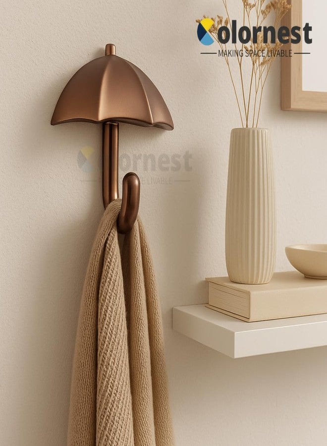 Colornest 1 Pc Metal Hooks for Wall – Heavy Duty Umbrella Design Wall Hooks for Hanging | Towel, Clothes Hanger for Bathroom, Kitchen & Entryway | Rose Gold - Image 3