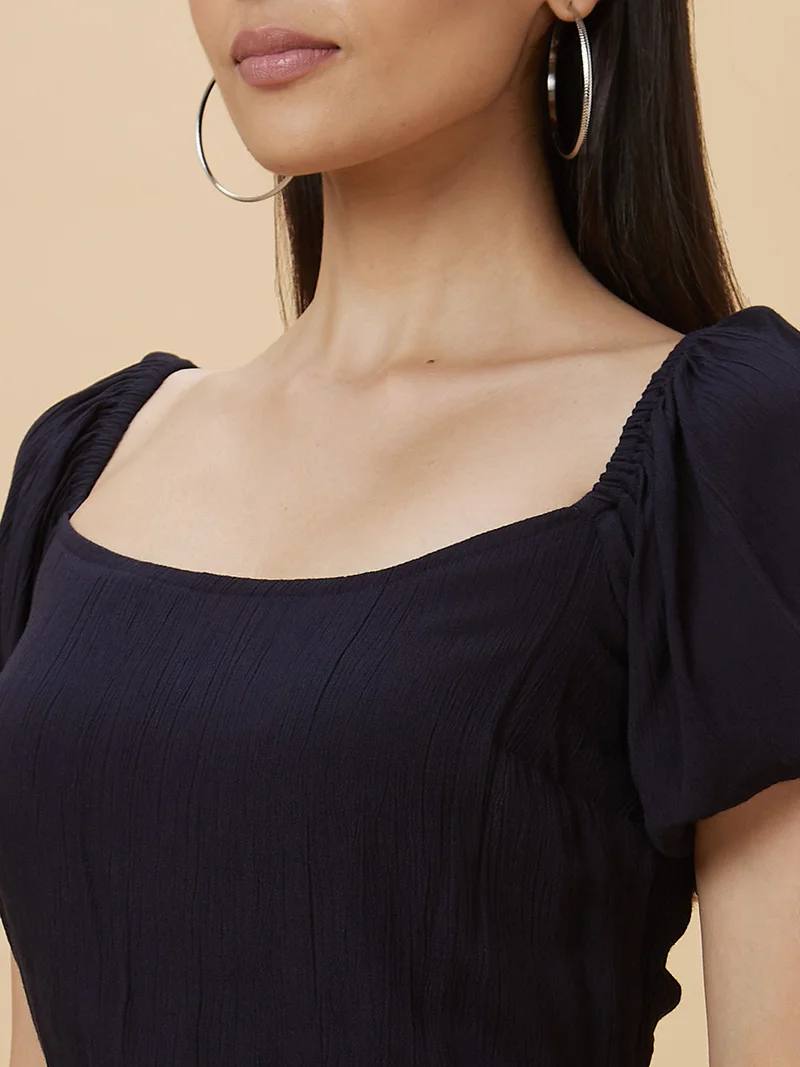 globus Women Square Neck Smocked A-Line Midi Dress