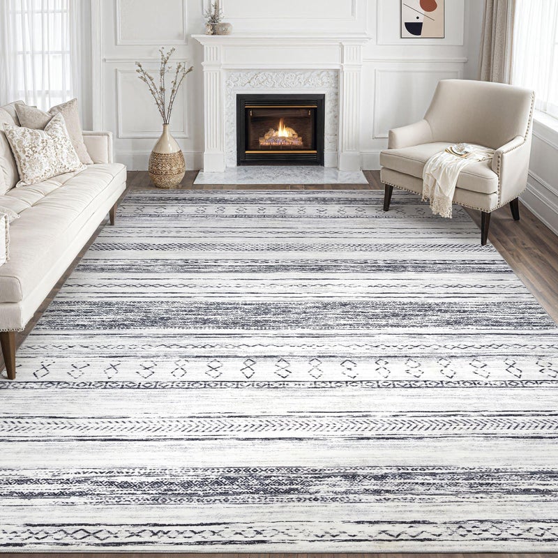 Tortania Area Rug Living Room Rugs  8x10 Washable Large Soft Neutral Boho Moroccan Bohemian Farmhouse Rug Indoor Floor Carpet for Bedroom Under Dining Table Home Office Decor  Grey