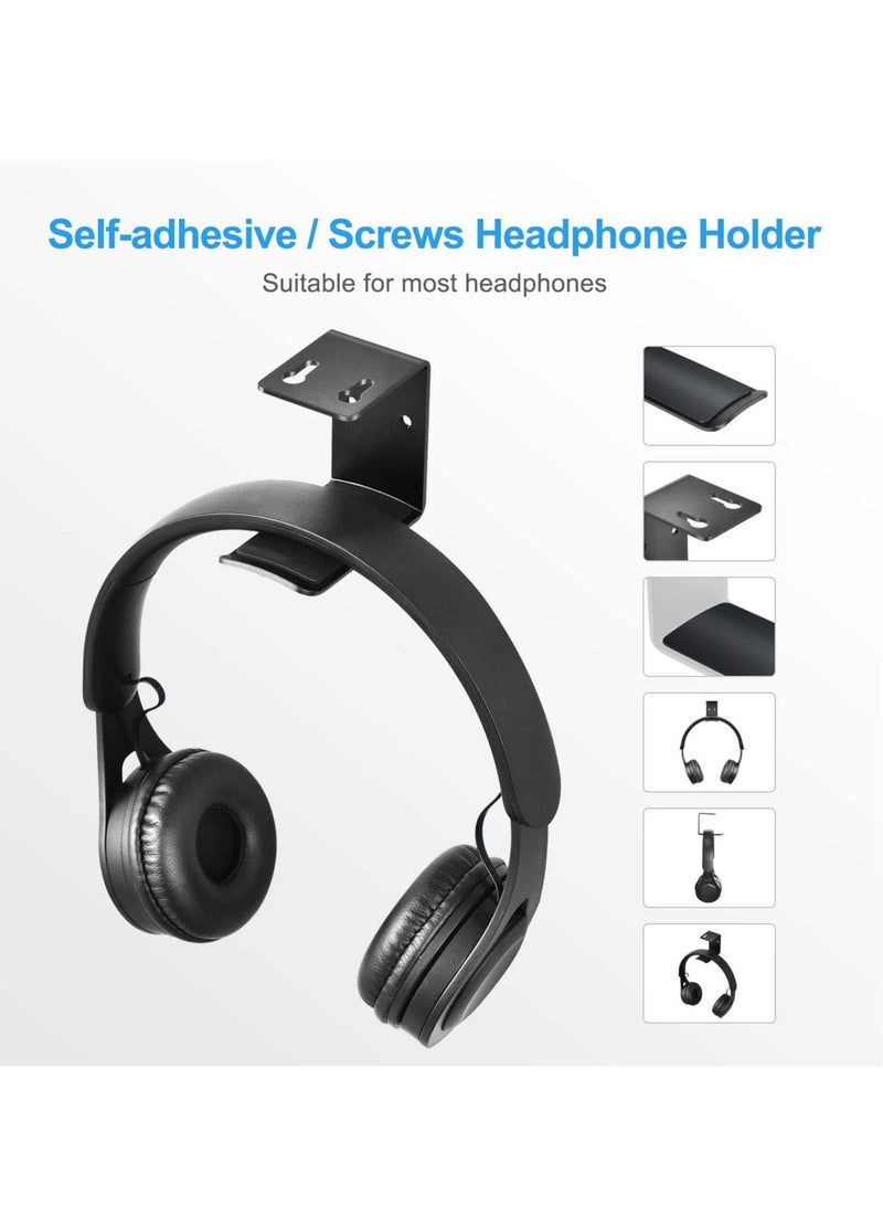 Captaintech 2 Pcs Headphone Stand, Under Desk Headphone Hanger 4 Pcs Screws Headphone Mount Hook with Silicone Pad Universal Headset Stand for Gaming Headset, Cables (Black) - Image 3
