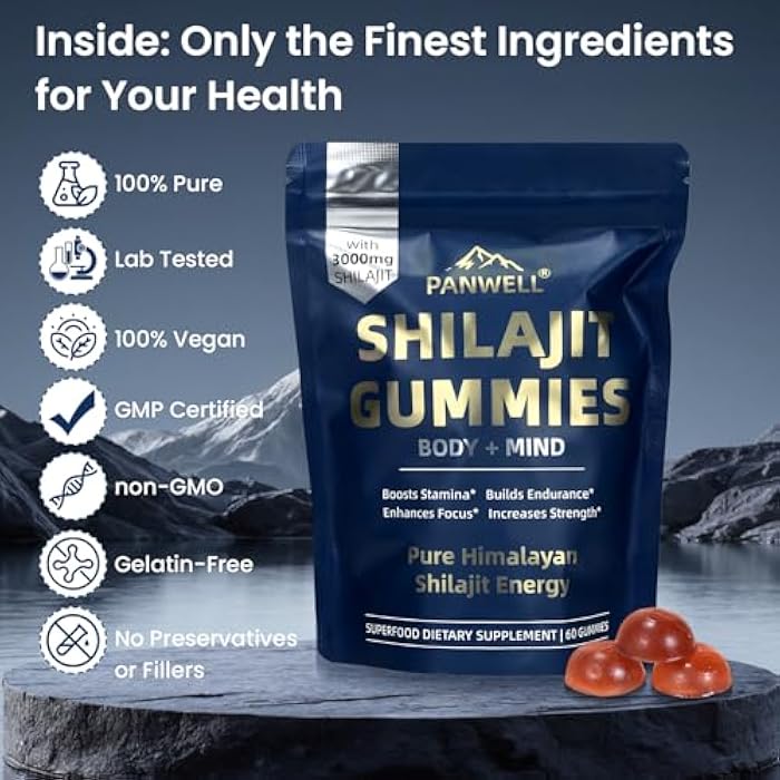 PANWELL Shilajit Gummies, gummy supplements，shilajit for men gummies，shilajit for women gummies，Seamoss & Turmeric | Zero Sugar Energy, Cortisol Balance, Sleep, Immune & Overall Health Support – 60 Gummies - Image 4