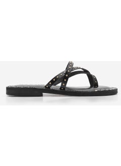 MARJIN Women's Leather Studded Flip Flops Casual Slippers Pemora  - Image 2