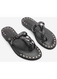 MARJIN Women's Leather Studded Flip Flops Casual Slippers Pemora  - Image 3