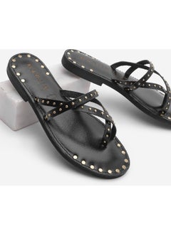 MARJIN Women's Leather Studded Flip Flops Casual Slippers Pemora  - Image 1