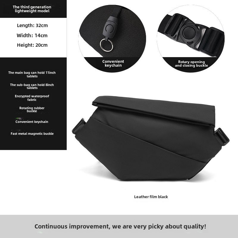 Cross-border Trendy Brand Crossbody Bag Mens Multifunctional Sports Fitness Chest Bag Large Capacity Student Shoulder Bag Functional Shoulder Bag Film black-[lightweight version]-buckle Film black-[lightweight version]-buckle