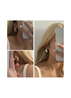 NNEWVANTE Women's Hoop Earrings, Lightweight Drop Hollow Hoop Earrings, Hypoallergenic Women's Earrings, Girls Fashion Jewellery（GOLDEN）  - Image 5