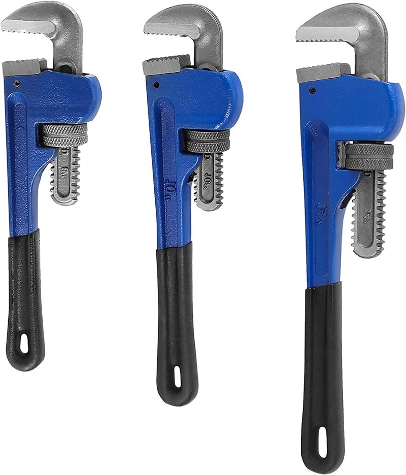 HOIGON 3 Piece Heavy Duty Plumbers Pipe Wrench Set, 8" 10" 14" Heat Treated Adjustable Straight Pipe Plumbing Wrench Set with Soft Grip for Household Plumbing Repairs - Image 1