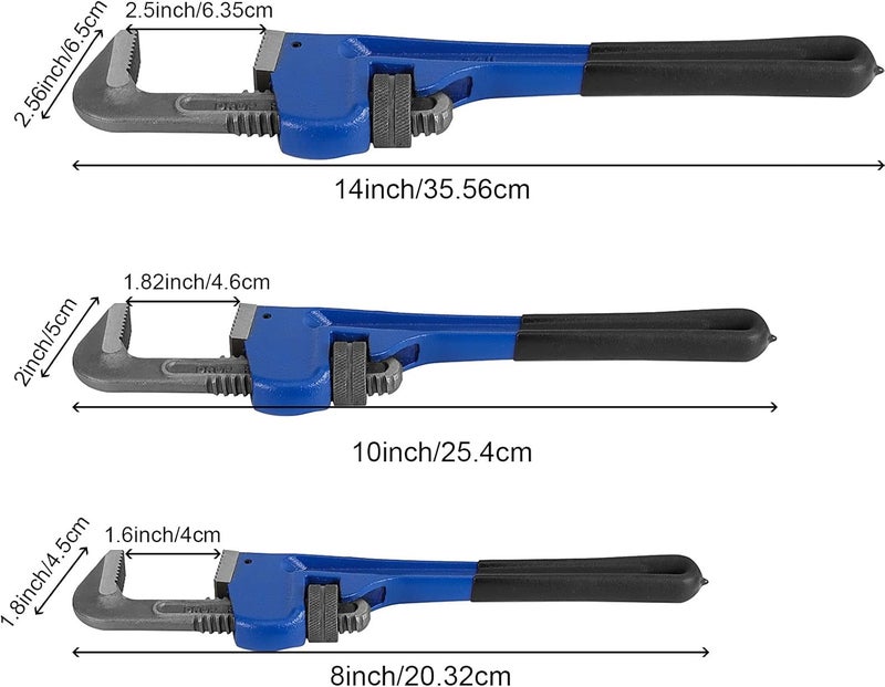 HOIGON 3 Piece Heavy Duty Plumbers Pipe Wrench Set, 8" 10" 14" Heat Treated Adjustable Straight Pipe Plumbing Wrench Set with Soft Grip for Household Plumbing Repairs - Image 2