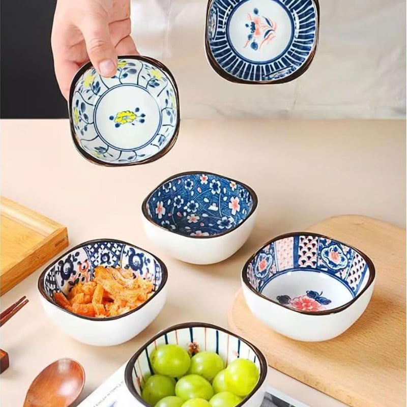 FS COOL FS COOL Ceramic Dipping Bowls, Decorative Ceramic Bowl for Sushi, Soy Sauce, Noodle, Pottery Snack Bowl, Prep Serving Bowl, Parties BBQ, Appetizer Bowl for Table Decoration (Set of 8, Random Pattern)  - Image 3