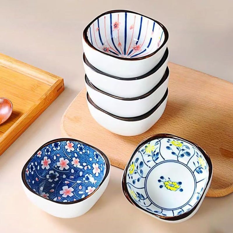 FS COOL FS COOL Ceramic Dipping Bowls, Decorative Ceramic Bowl for Sushi, Soy Sauce, Noodle, Pottery Snack Bowl, Prep Serving Bowl, Parties BBQ, Appetizer Bowl for Table Decoration (Set of 8, Random Pattern)  - Image 4