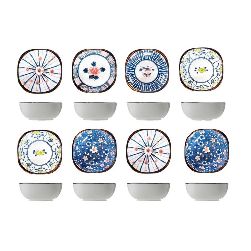 FS COOL FS COOL Ceramic Dipping Bowls, Decorative Ceramic Bowl for Sushi, Soy Sauce, Noodle, Pottery Snack Bowl, Prep Serving Bowl, Parties BBQ, Appetizer Bowl for Table Decoration (Set of 8, Random Pattern)  - Image 1