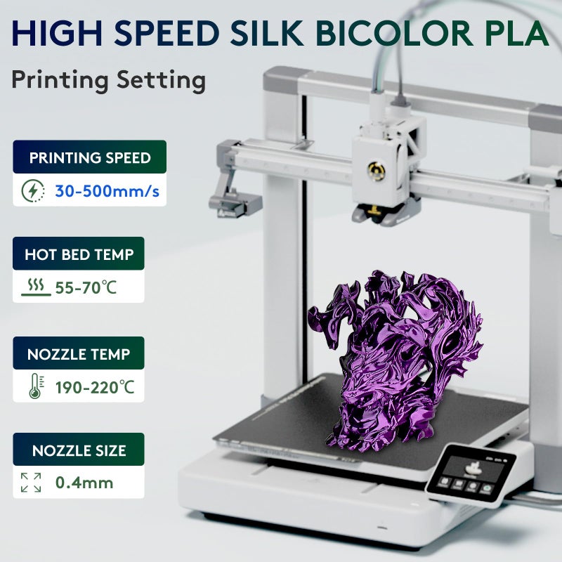 ERYONE Silk Dual Color PLA Filament 3D Printer 1.75mm +/- 0.03mm, Bicolor Filament Two Tone PLA 1KG(2.2lbs) Cardboard Spool, Black Purple - Image 2
