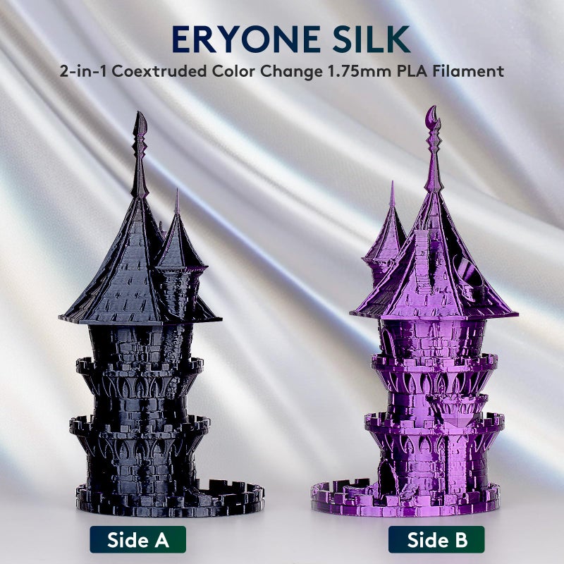 ERYONE Silk Dual Color PLA Filament 3D Printer 1.75mm +/- 0.03mm, Bicolor Filament Two Tone PLA 1KG(2.2lbs) Cardboard Spool, Black Purple - Image 3