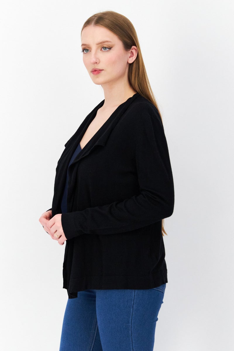 Zero Women Split Neck Long Sleeve Textured Cardigan, Black - Image 4