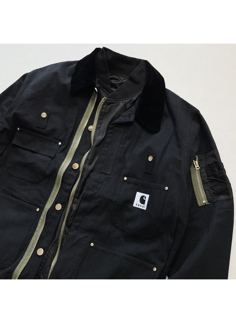 Generic - High-Quality Karah Carha Collaborative SAC@Icanva Work Lapel Jacket Loose-Fitzip-UpJacket Nail Root Casual Scene Regular Length Black - Image 1