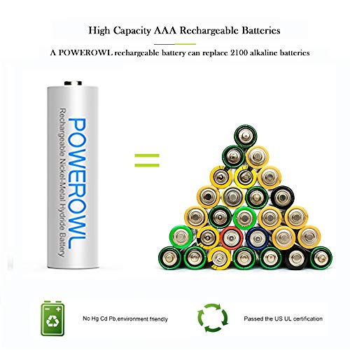 POWEROWL بطاريات AAA قابلة لإعادة الشحن مع شاحن، شاحن بطارية فردي متقدم، بطاريات Ni-MH AAA بسعة عالية وانخفاض التفريغ الذاتي - الكمية 8 - Image 2