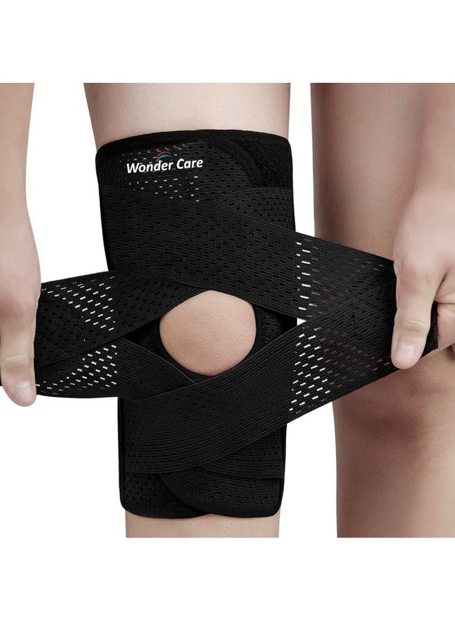 Wonder Care Adjustable Wrap Knee Support Brace, Air Mesh Fabric Knee Brace Cap For Pain Relief, Sports, Arthritis, Running Protection For Men & Women (1, L (17-18")) - Image 1