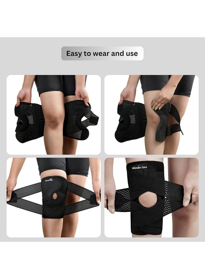 Wonder Care Adjustable Wrap Knee Support Brace, Air Mesh Fabric Knee Brace Cap For Pain Relief, Sports, Arthritis, Running Protection For Men & Women (1, L (17-18")) - Image 5