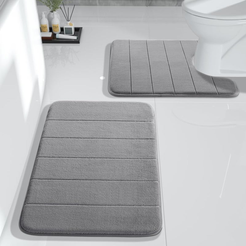 Buganda Luxury Spa Comfort Bath Mat, Non-Slip Bathroom Rug Set, Stylish Door Mat | Ultra Soft & Water Absorbent, Washable & Quick Dry (Grey) - Image 1