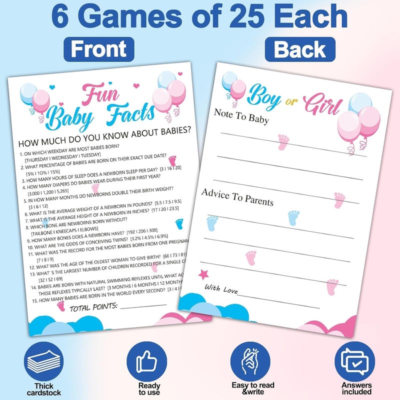 Mecholey 75Pcs Gender Reveal Games for Guests, 6 Funny Games for Boy or Girl Gender Reveal Decorations Idea Baby Prediction Cards, Mommy Or Daddy - Image 3