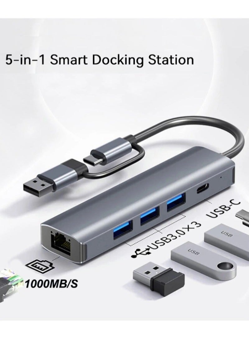 USB C Hub with 3 x USB 3.0, USB C and 1000M Gigabit Ethernet RJ45 Port, 5 in 2 USB Multiport Adapter Compatible with MacBook/Pad Pro/Dell/HP Laptop/Phones - Image 4