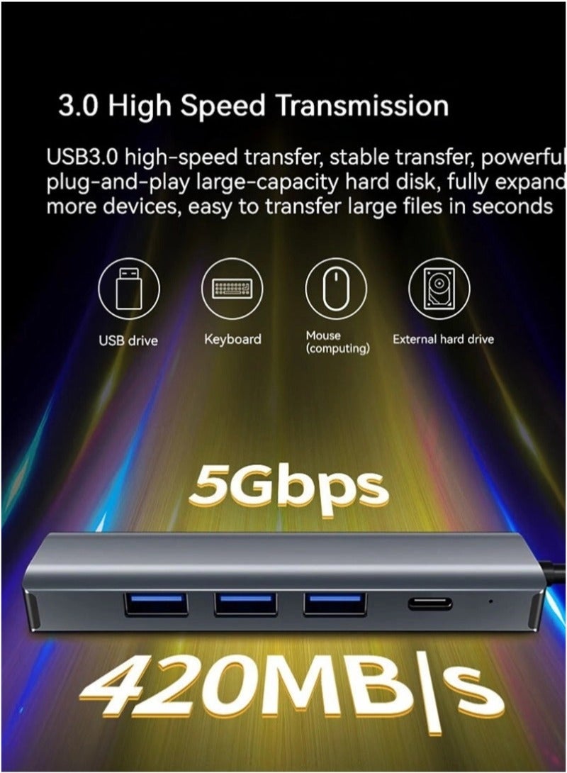 USB C Hub with 3 x USB 3.0, USB C and 1000M Gigabit Ethernet RJ45 Port, 5 in 2 USB Multiport Adapter Compatible with MacBook/Pad Pro/Dell/HP Laptop/Phones - Image 3