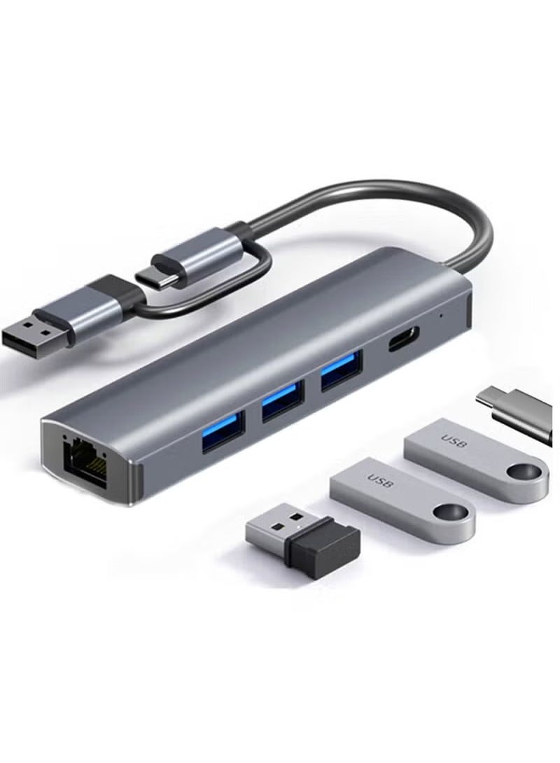 USB C Hub with 3 x USB 3.0, USB C and 1000M Gigabit Ethernet RJ45 Port, 5 in 2 USB Multiport Adapter Compatible with MacBook/Pad Pro/Dell/HP Laptop/Phones - Image 1