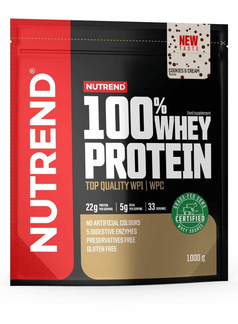 نوتريند 100% بروتين مصل اللبن، 33 حصة، كوكيز وكريمة، 1 كجم - Image 1